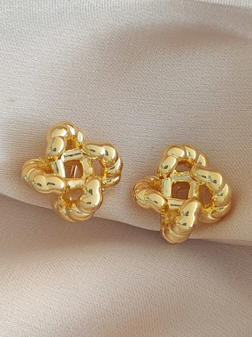 18K gold [ ear clip] Brass Geometric Knot Vintage Stud Earring